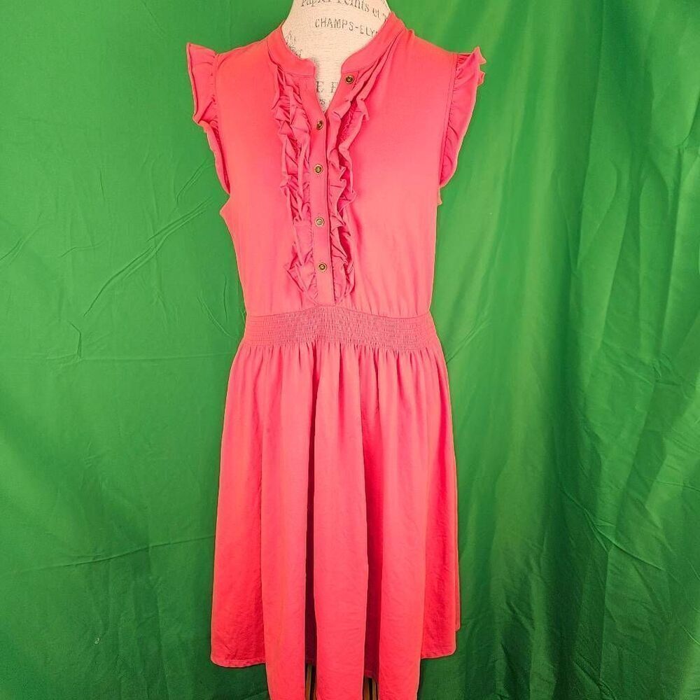 Matilda Jane Womens Coral Ruffle‎ Cap Sleeve One Way Dress Large